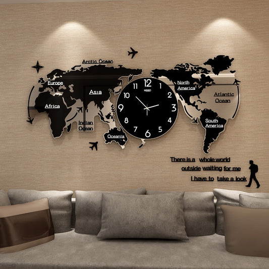 World Acrylic Wall Clock 3D Large Wall Hanging Clock with Stickers Home Decorations | Bedroom | Living Room